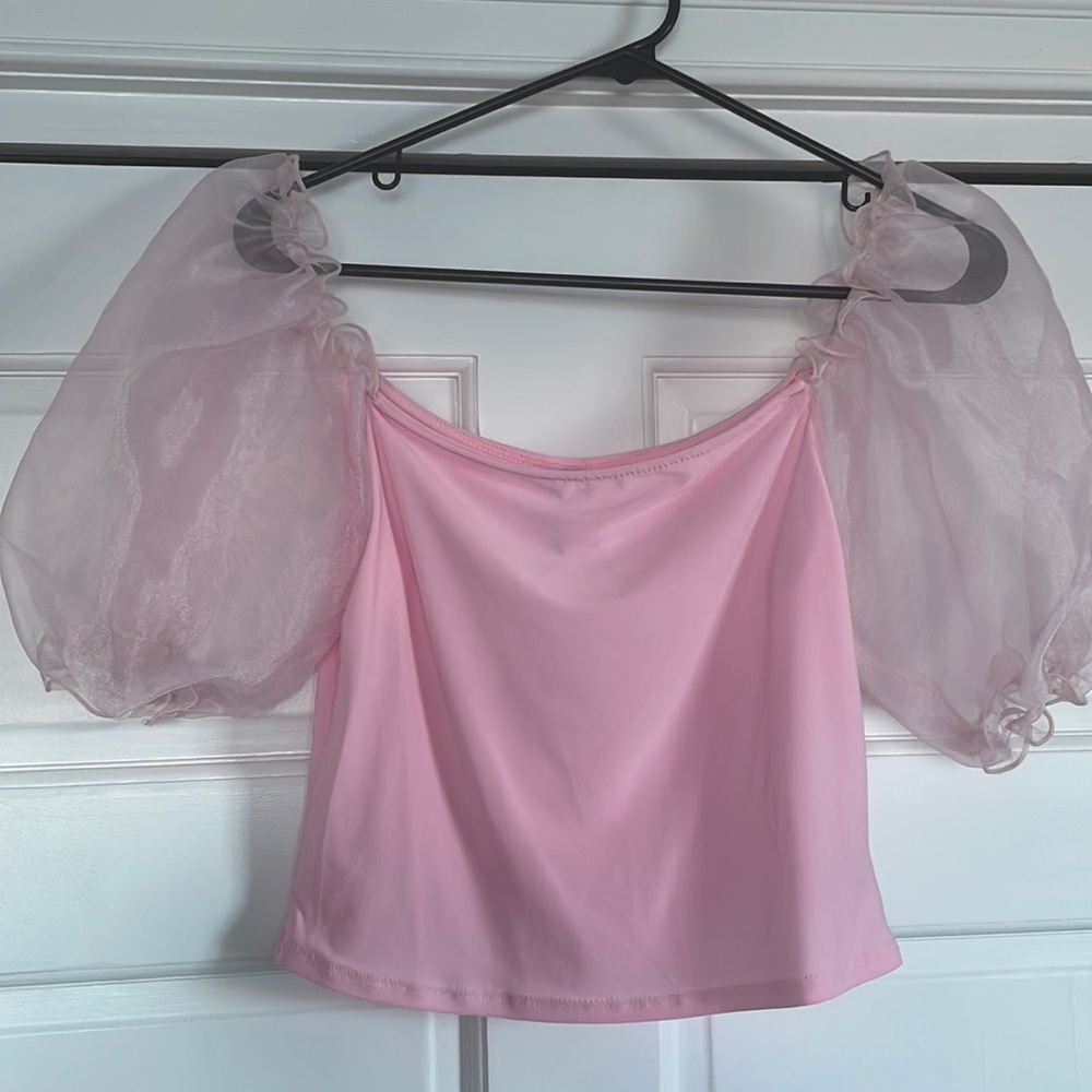 Sheer puff sleeve crop top